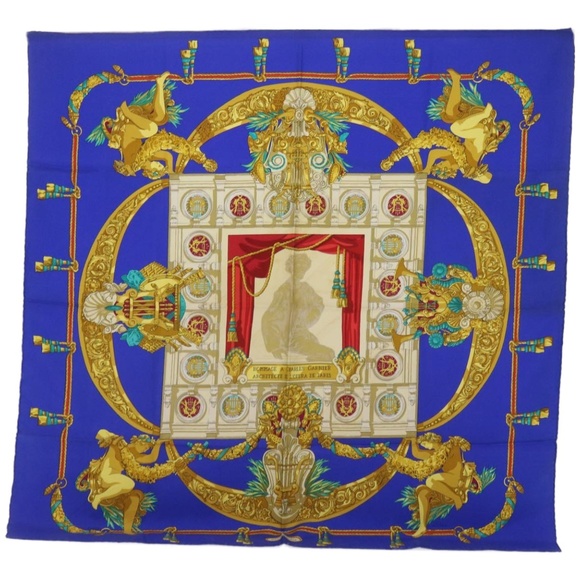 HERMES Carre 90 ARCHITECTE DE L'OPERA DE PARIS Scarf Silk Blue Auth bs12077 - Picture 1 of 16